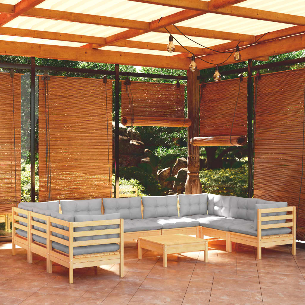 10-delige Loungeset met grijze kussens grenenhout is nu te koop bij PeponiXL, paradijselijk wonen!