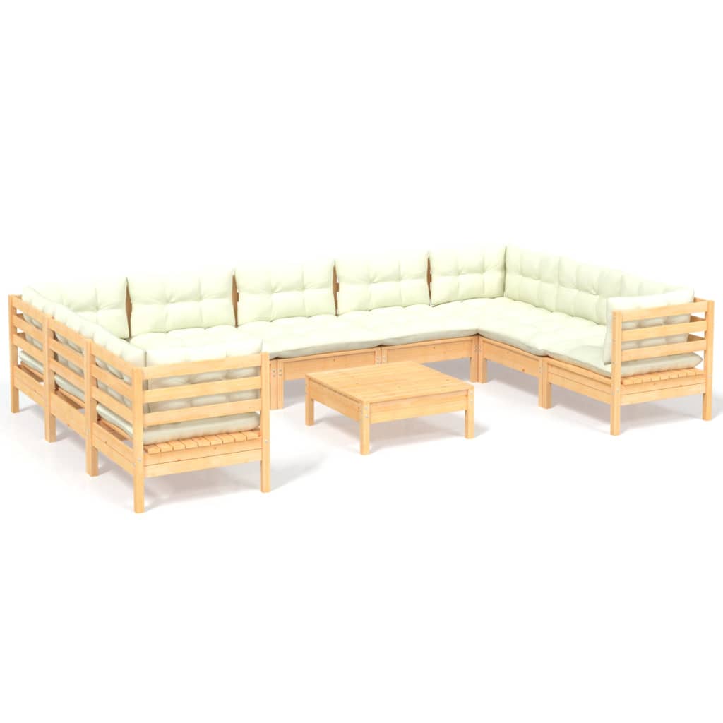 10-delige Loungeset met crèmekleurige kussens grenenhout is nu te koop bij PeponiXL, paradijselijk wonen!