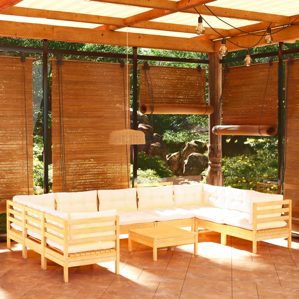 10-delige Loungeset met crèmekleurige kussens grenenhout is nu te koop bij PeponiXL, paradijselijk wonen!
