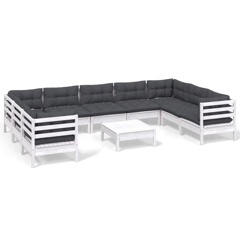 10-delige Loungeset met kussens grenenhout wit is nu te koop bij PeponiXL, paradijselijk wonen!