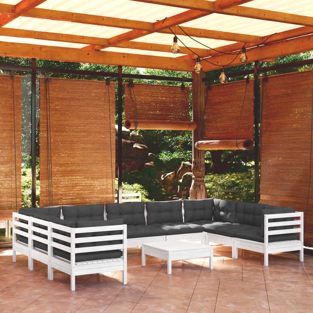 10-delige Loungeset met kussens grenenhout wit is nu te koop bij PeponiXL, paradijselijk wonen!