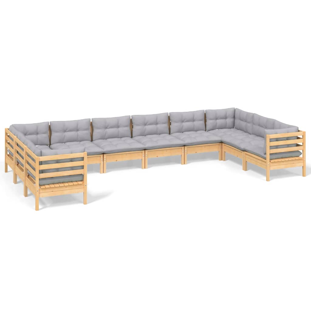 10-delige Loungeset met grijze kussens grenenhout is nu te koop bij PeponiXL, paradijselijk wonen!