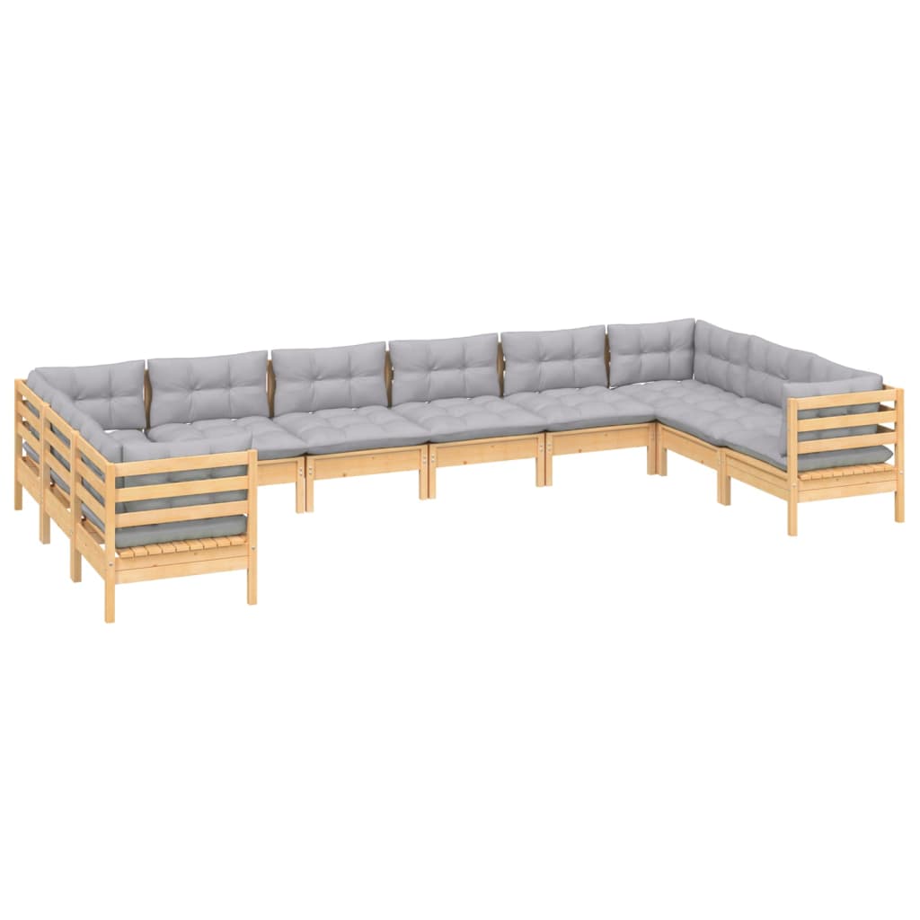 10-delige Loungeset met grijze kussens grenenhout is nu te koop bij PeponiXL, paradijselijk wonen!