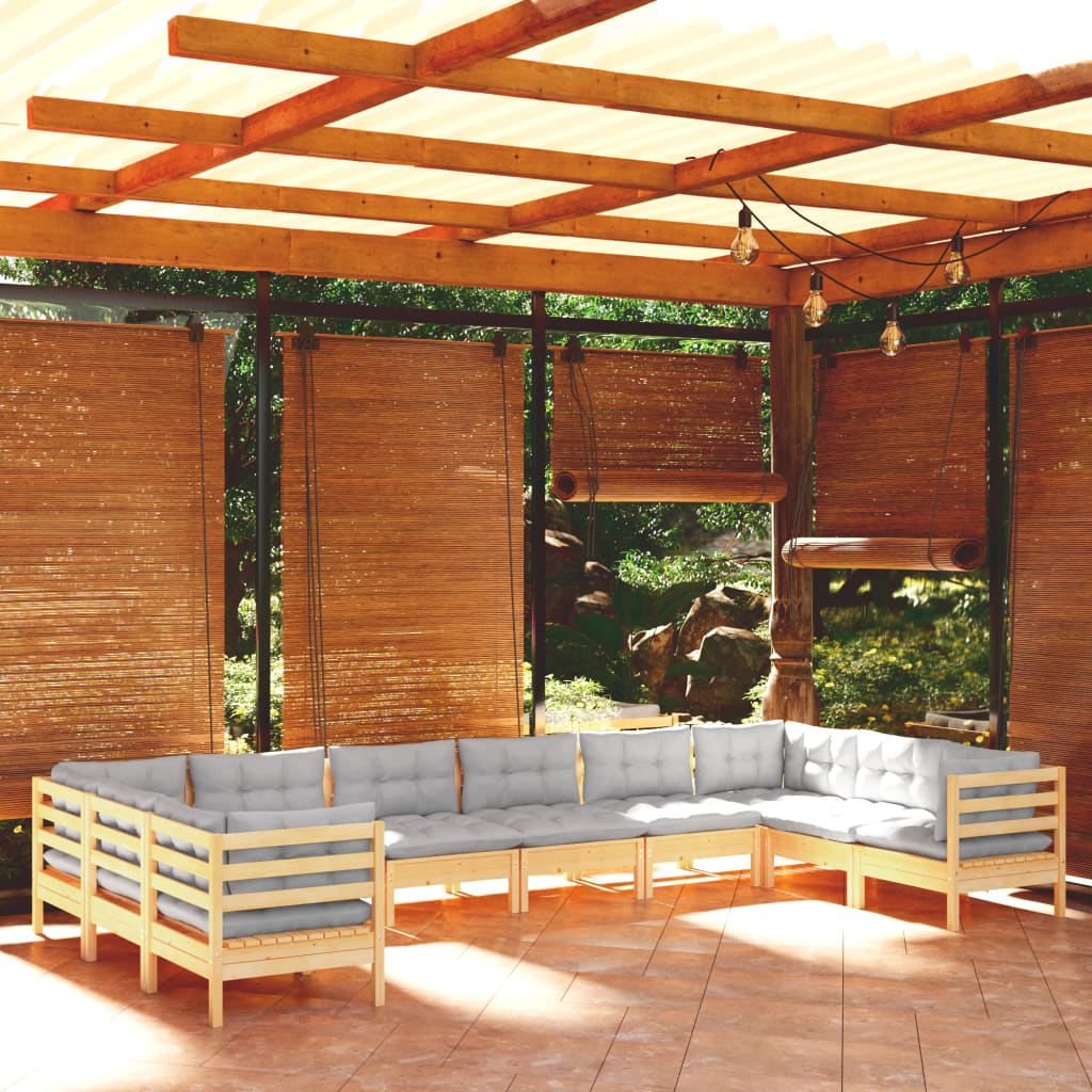 10-delige Loungeset met grijze kussens grenenhout is nu te koop bij PeponiXL, paradijselijk wonen!