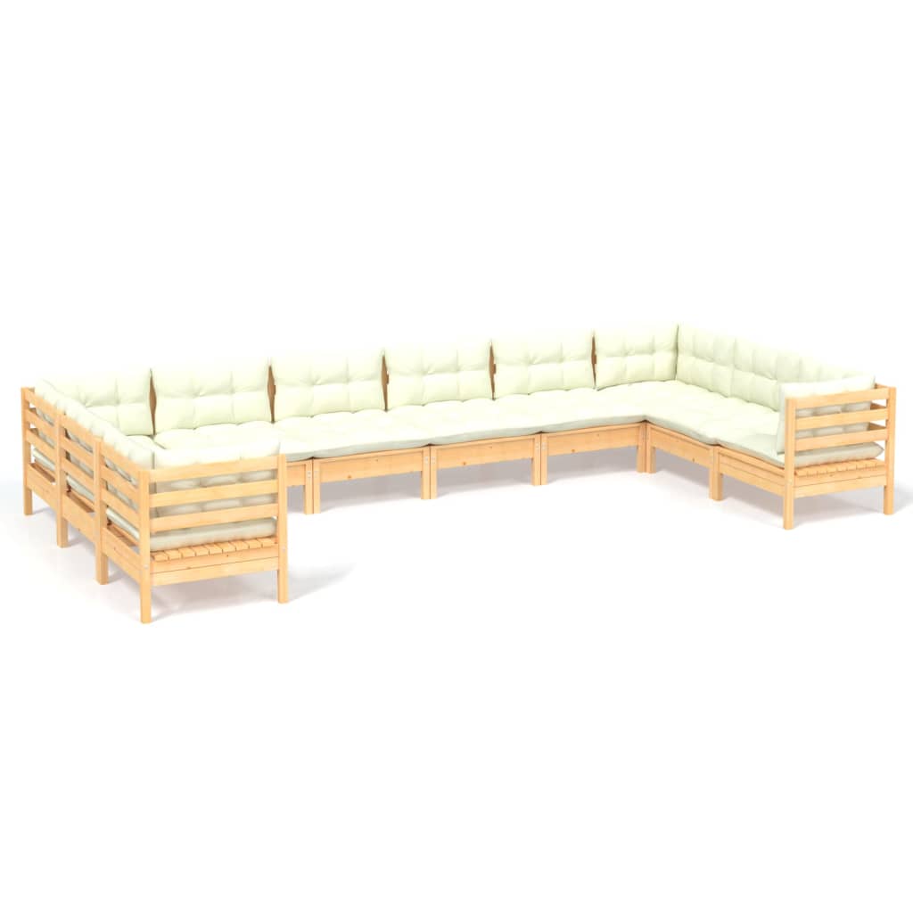 10-delige Loungeset met crèmekleurige kussens grenenhout is nu te koop bij PeponiXL, paradijselijk wonen!