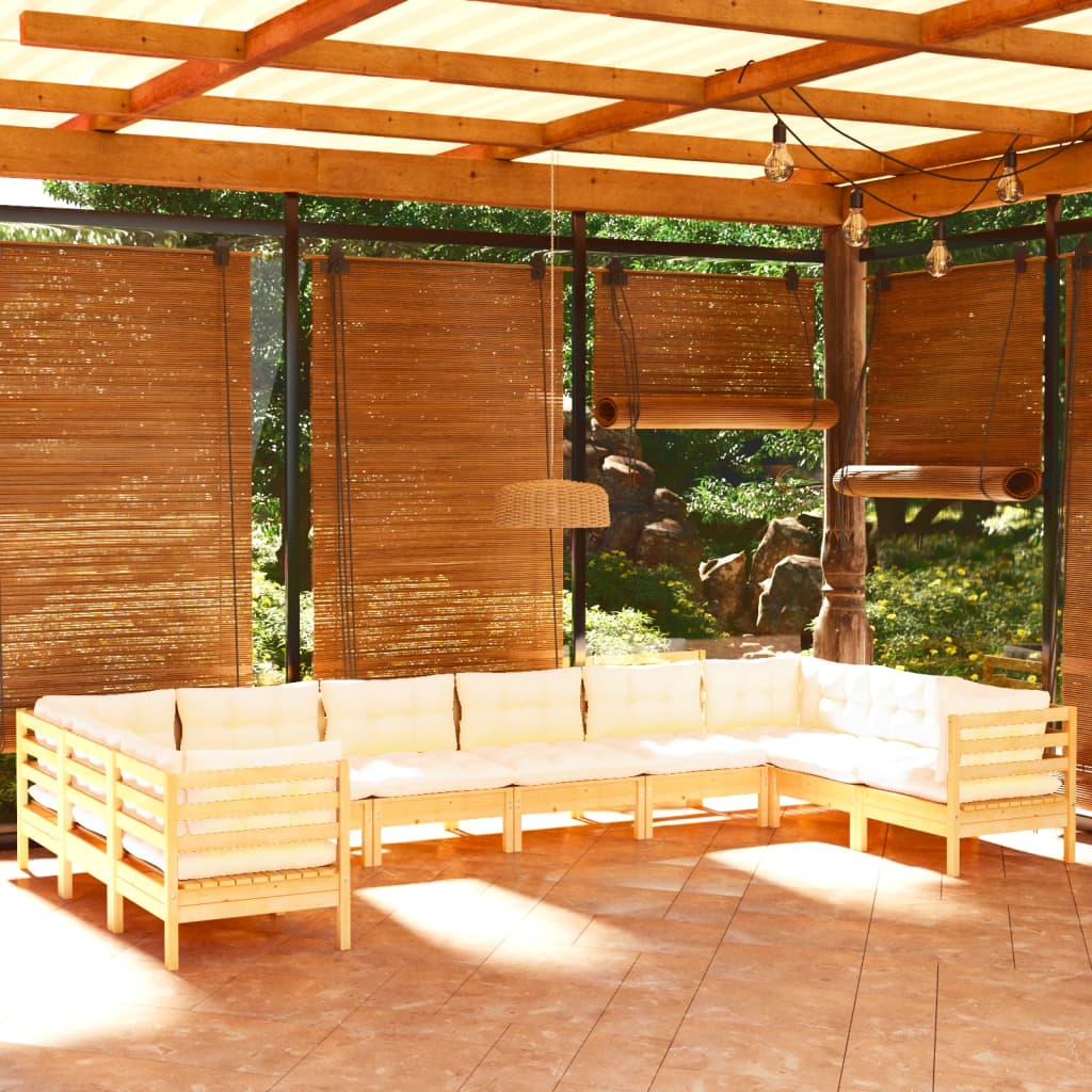 10-delige Loungeset met crèmekleurige kussens grenenhout is nu te koop bij PeponiXL, paradijselijk wonen!