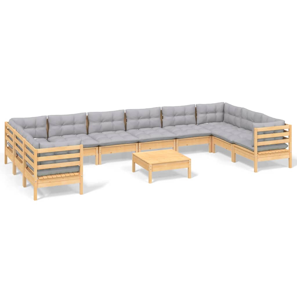 11-delige Loungeset met grijze kussens grenenhout is nu te koop bij PeponiXL, paradijselijk wonen!