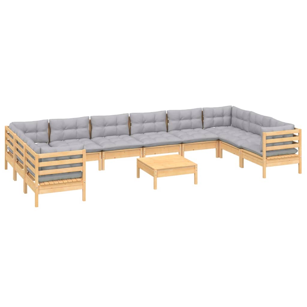 11-delige Loungeset met grijze kussens grenenhout is nu te koop bij PeponiXL, paradijselijk wonen!