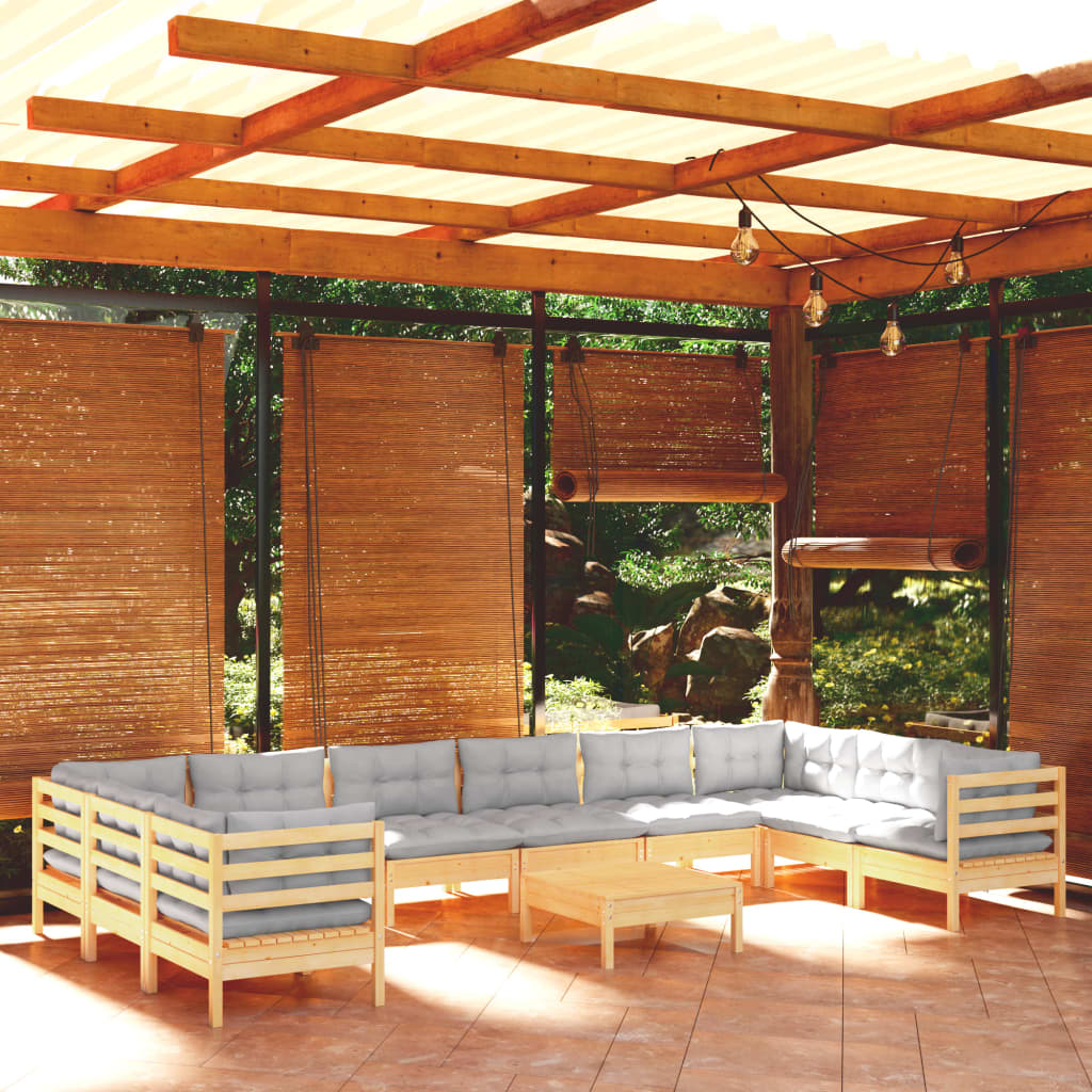 11-delige Loungeset met grijze kussens grenenhout is nu te koop bij PeponiXL, paradijselijk wonen!
