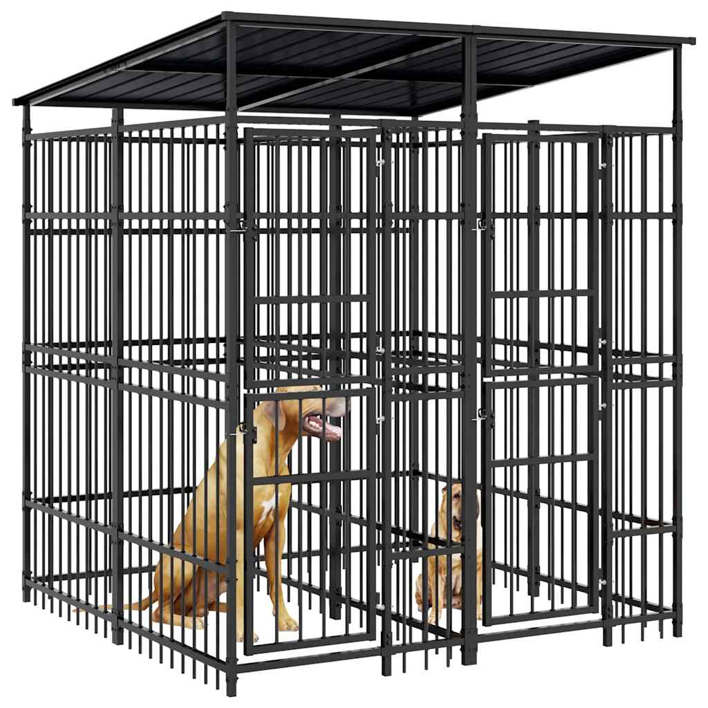 Hondenkennel met dak 3,69 m² staal is nu te koop bij PeponiXL, paradijselijk wonen!