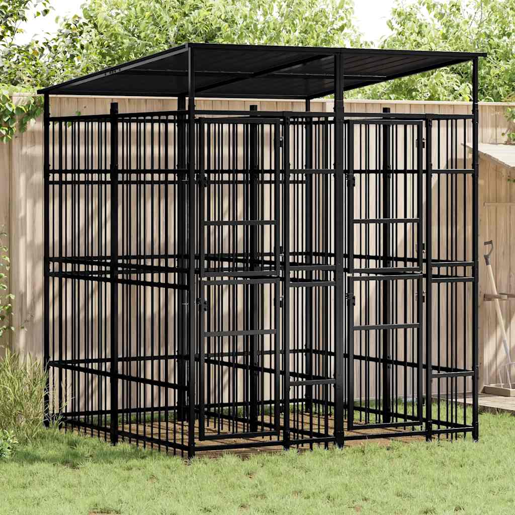 Hondenkennel met dak 3,69 m² staal is nu te koop bij PeponiXL, paradijselijk wonen!