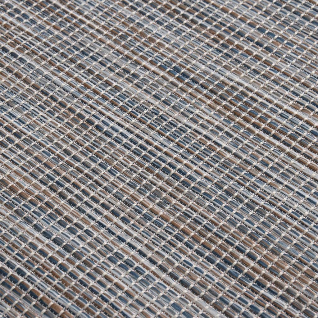 Buitenkleed platgeweven 140x200 cm bruin en blauw