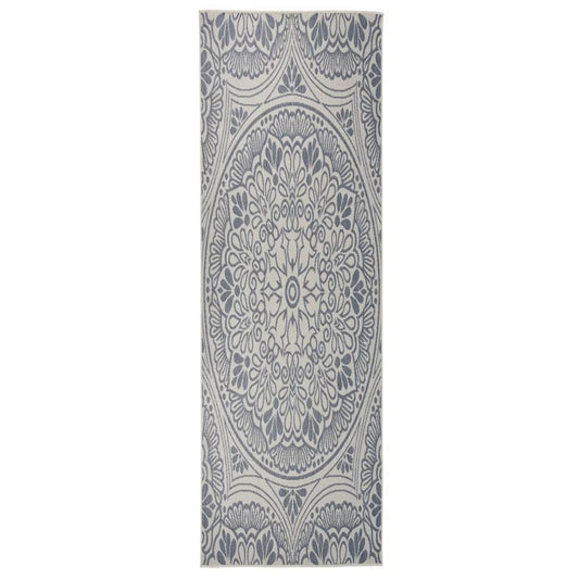 Buitenkleed met patroon platgeweven 80x250 cm blauw is nu te koop bij PeponiXL, paradijselijk wonen!
