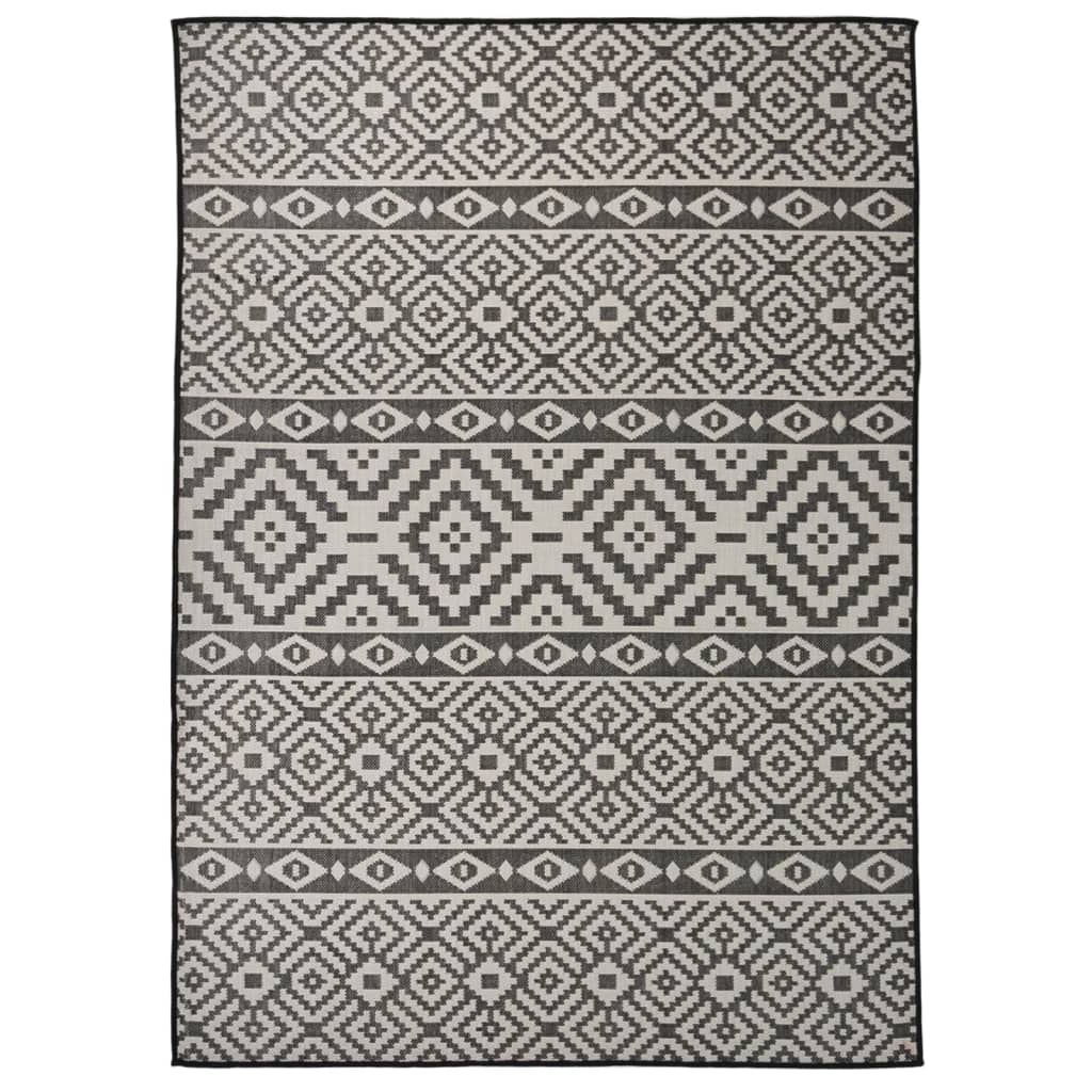 Buitenkleed met patroon platgeweven 120x170 cm zwart is nu te koop bij PeponiXL, paradijselijk wonen!