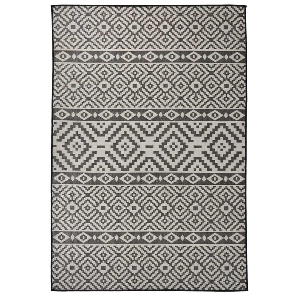 Buitenkleed met patroon platgeweven 160x230 cm zwart is nu te koop bij PeponiXL, paradijselijk wonen!