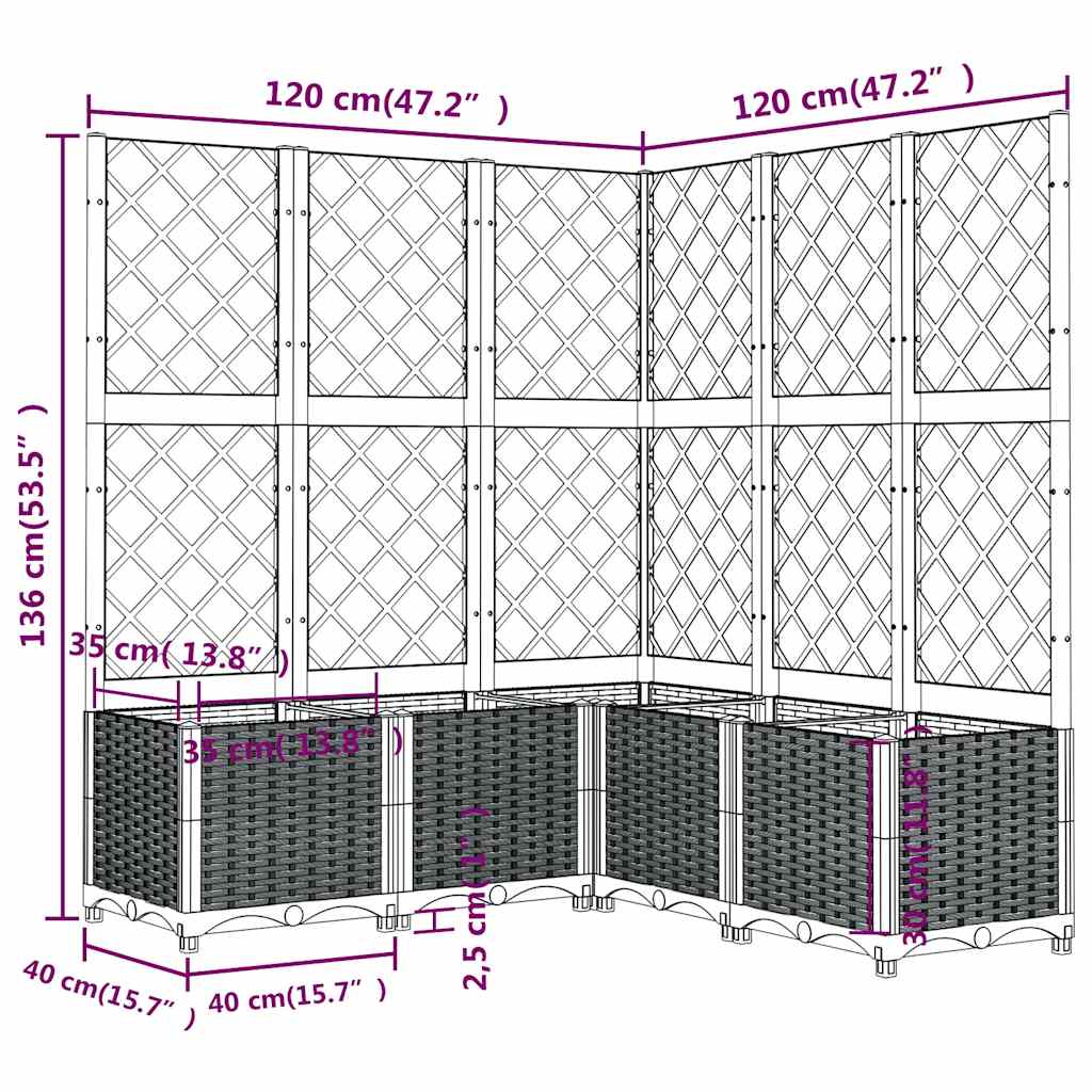 Plantenbak met latwerk 120x120x136 cm polypropeen blauwgrijs is nu te koop bij PeponiXL, paradijselijk wonen!