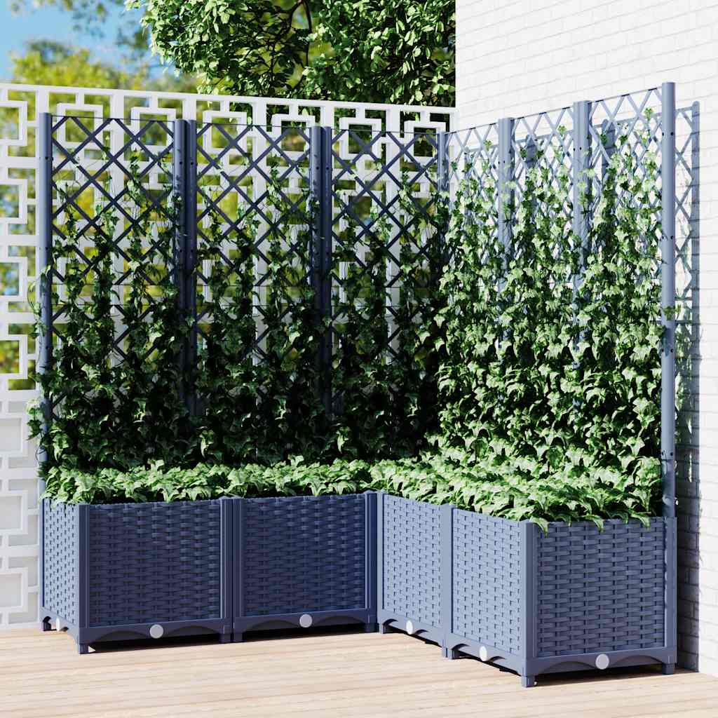 Plantenbak met latwerk 120x120x136 cm polypropeen blauwgrijs is nu te koop bij PeponiXL, paradijselijk wonen!