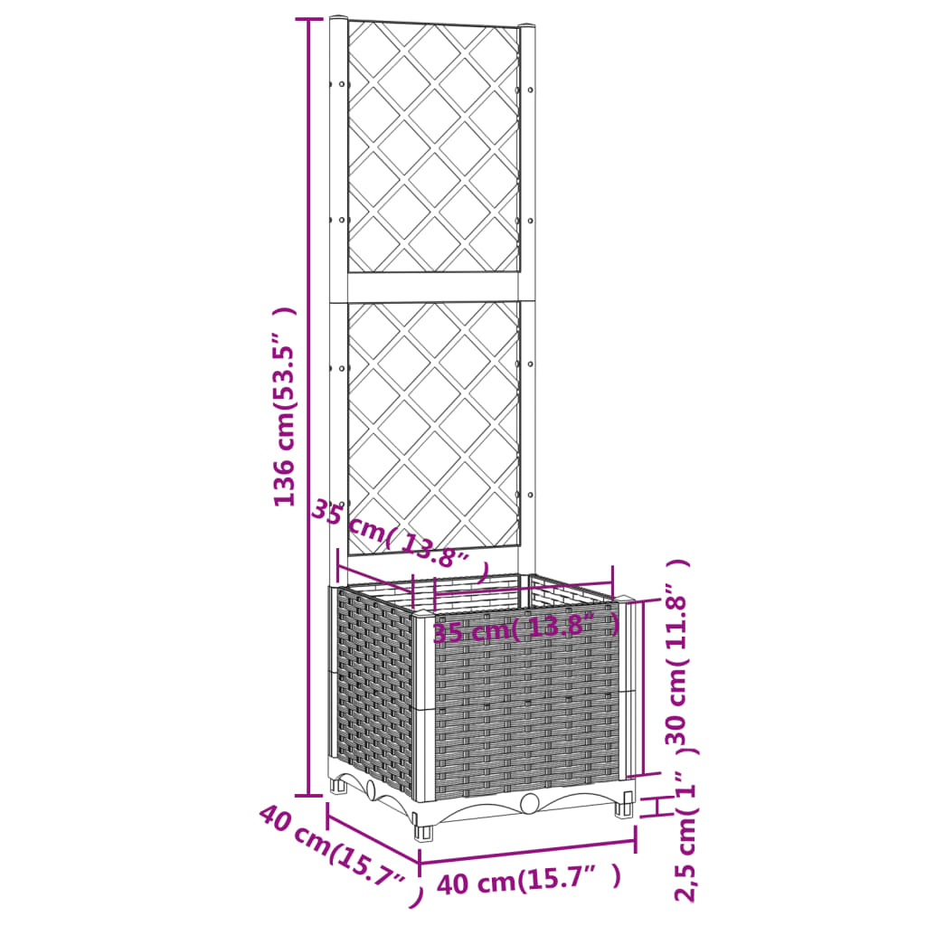 Plantenbak met latwerk 40x40x136 cm polypropeen bruin is nu te koop bij PeponiXL, paradijselijk wonen!