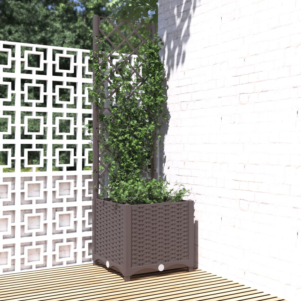 Plantenbak met latwerk 40x40x136 cm polypropeen bruin is nu te koop bij PeponiXL, paradijselijk wonen!