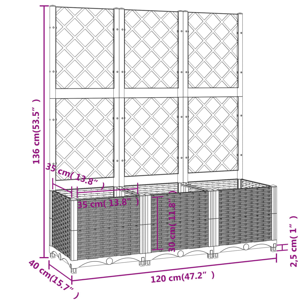 Plantenbak met trellis bruin 120x40x136 cm PP is nu te koop bij PeponiXL, paradijselijk wonen!