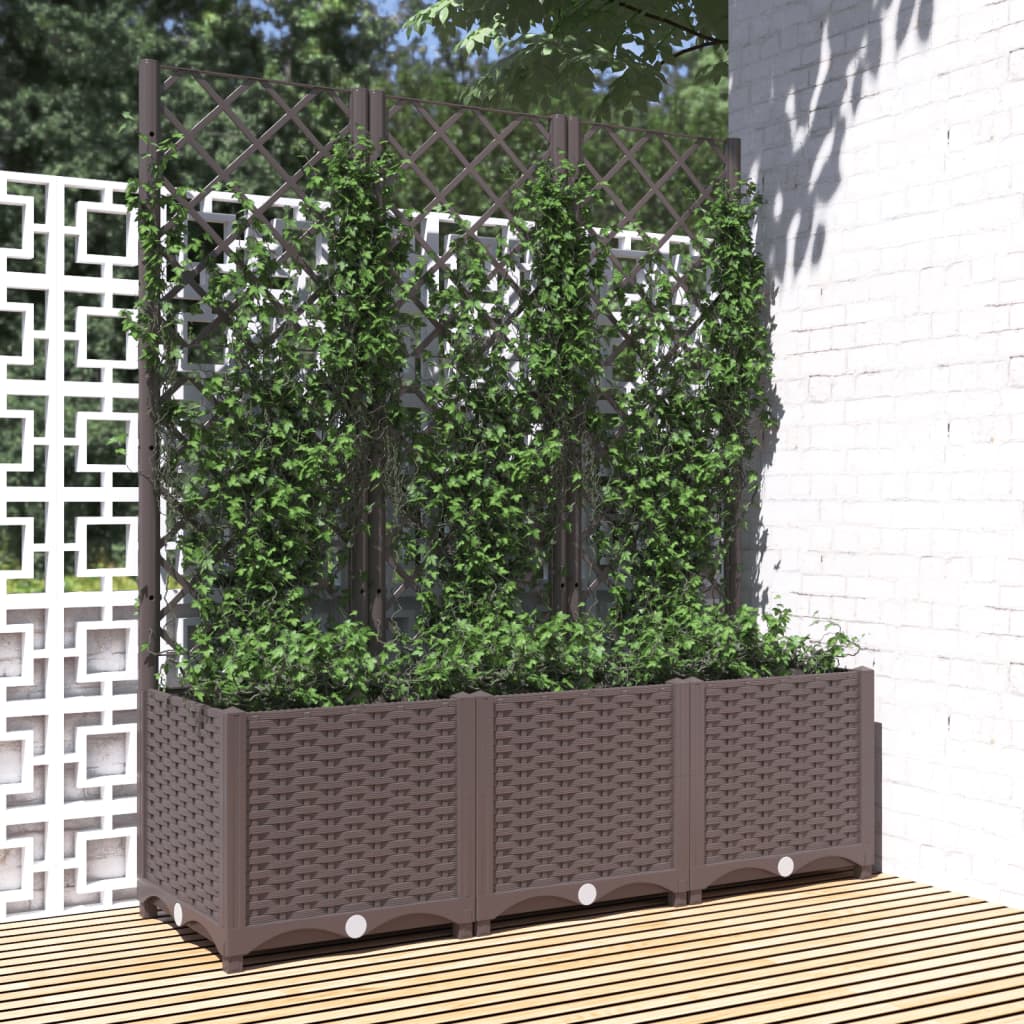 Plantenbak met trellis bruin 120x40x136 cm PP is nu te koop bij PeponiXL, paradijselijk wonen!