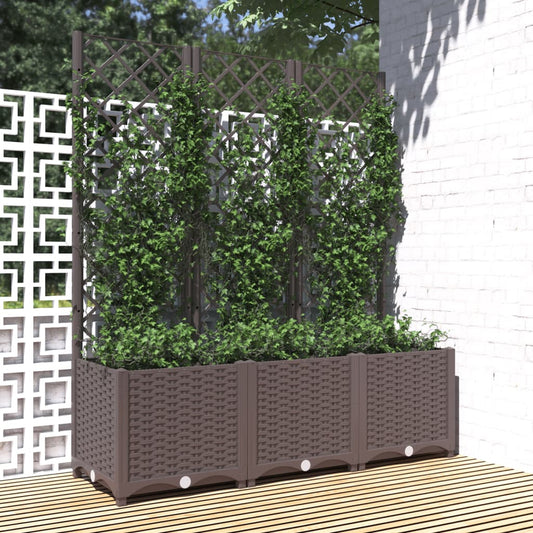 Plantenbak met trellis bruin 120x40x136 cm PP is nu te koop bij PeponiXL, paradijselijk wonen!