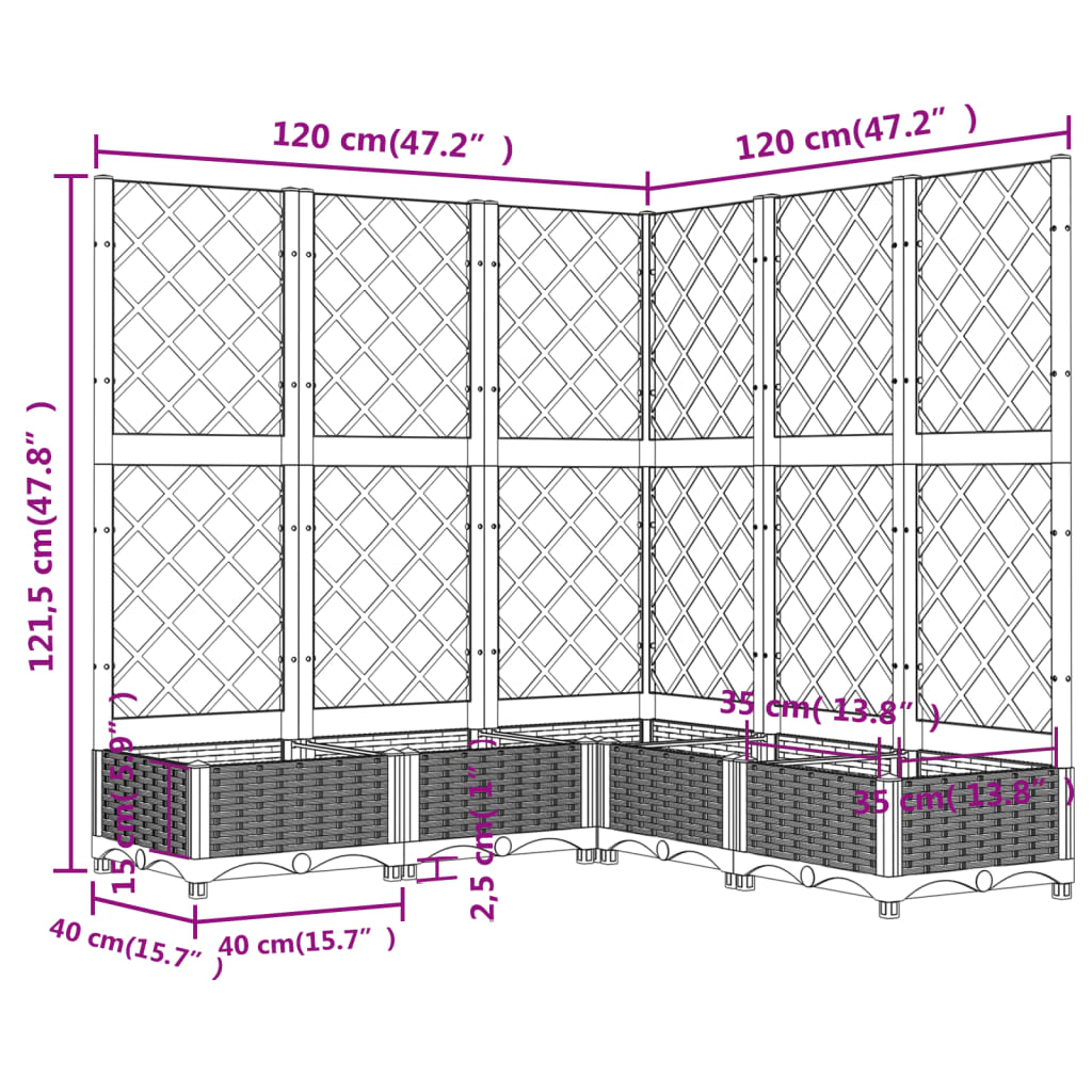 Plantenbak met latwerk 120x120x121,5 cm polypropeen bruin is nu te koop bij PeponiXL, paradijselijk wonen!