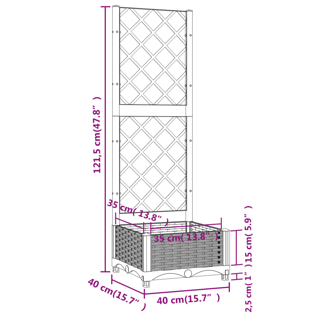 Plantenbak met trellis zwart 40x40x121,5 cm PP is nu te koop bij PeponiXL, paradijselijk wonen!