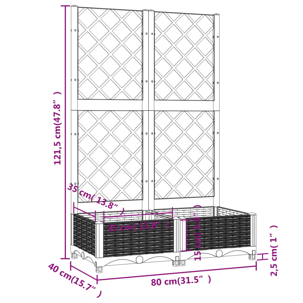 Plantenbak met trellis zwart 80x40x121,5 cm PP is nu te koop bij PeponiXL, paradijselijk wonen!