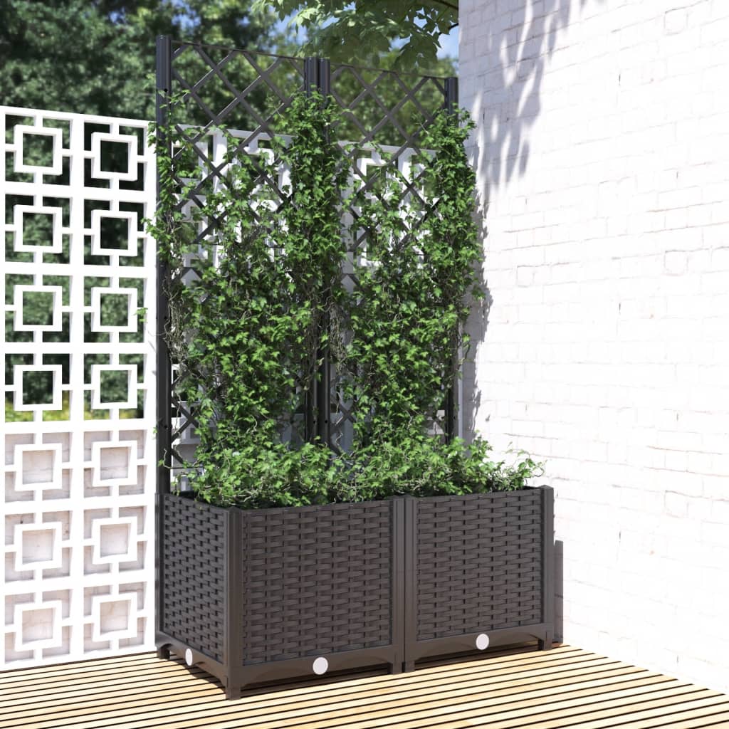 Plantenbak met trellis zwart 80x40x136 cm PP is nu te koop bij PeponiXL, paradijselijk wonen!