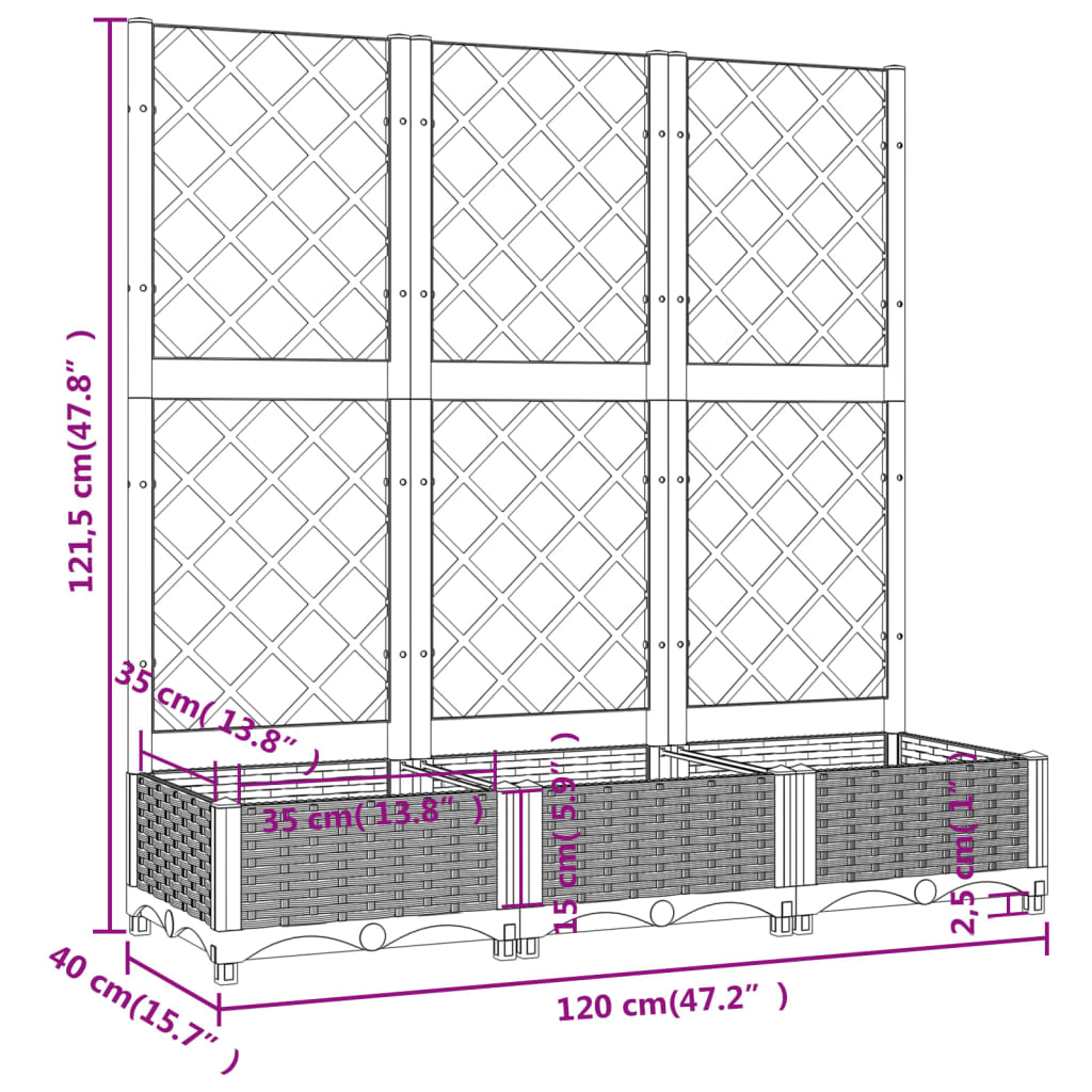 Plantenbak met trellis zwart 120x40x121,5 cm PP is nu te koop bij PeponiXL, paradijselijk wonen!