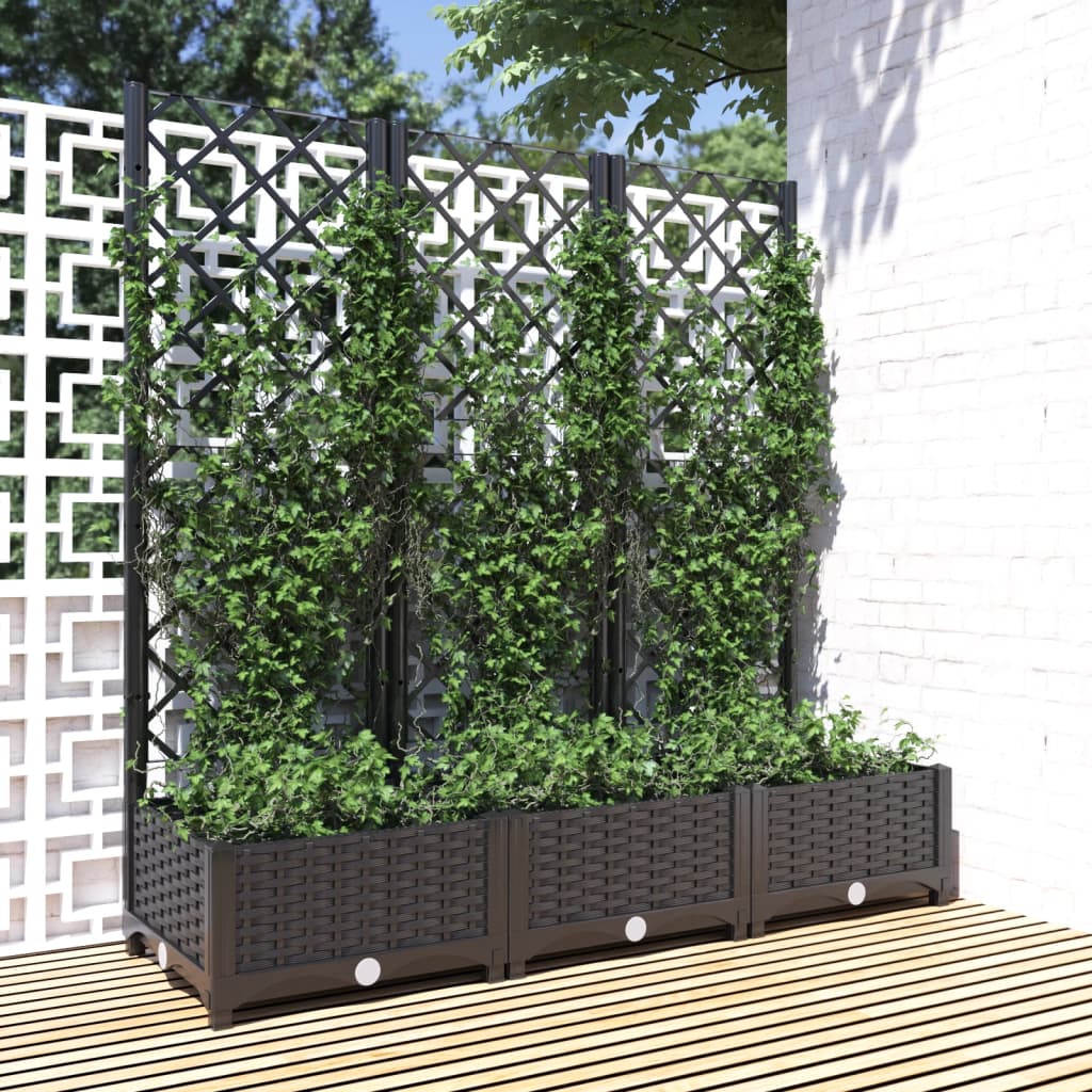 Plantenbak met trellis zwart 120x40x121,5 cm PP is nu te koop bij PeponiXL, paradijselijk wonen!