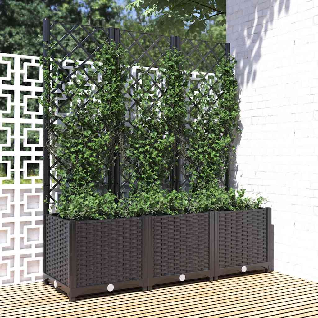 Plantenbak met trellis zwart 120x40x136 cm PP is nu te koop bij PeponiXL, paradijselijk wonen!
