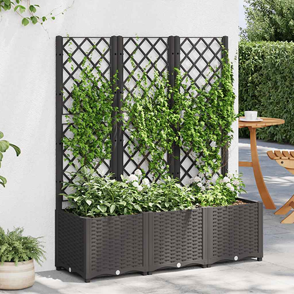 Plantenbak met trellis zwart 120x40x136 cm PP is nu te koop bij PeponiXL, paradijselijk wonen!