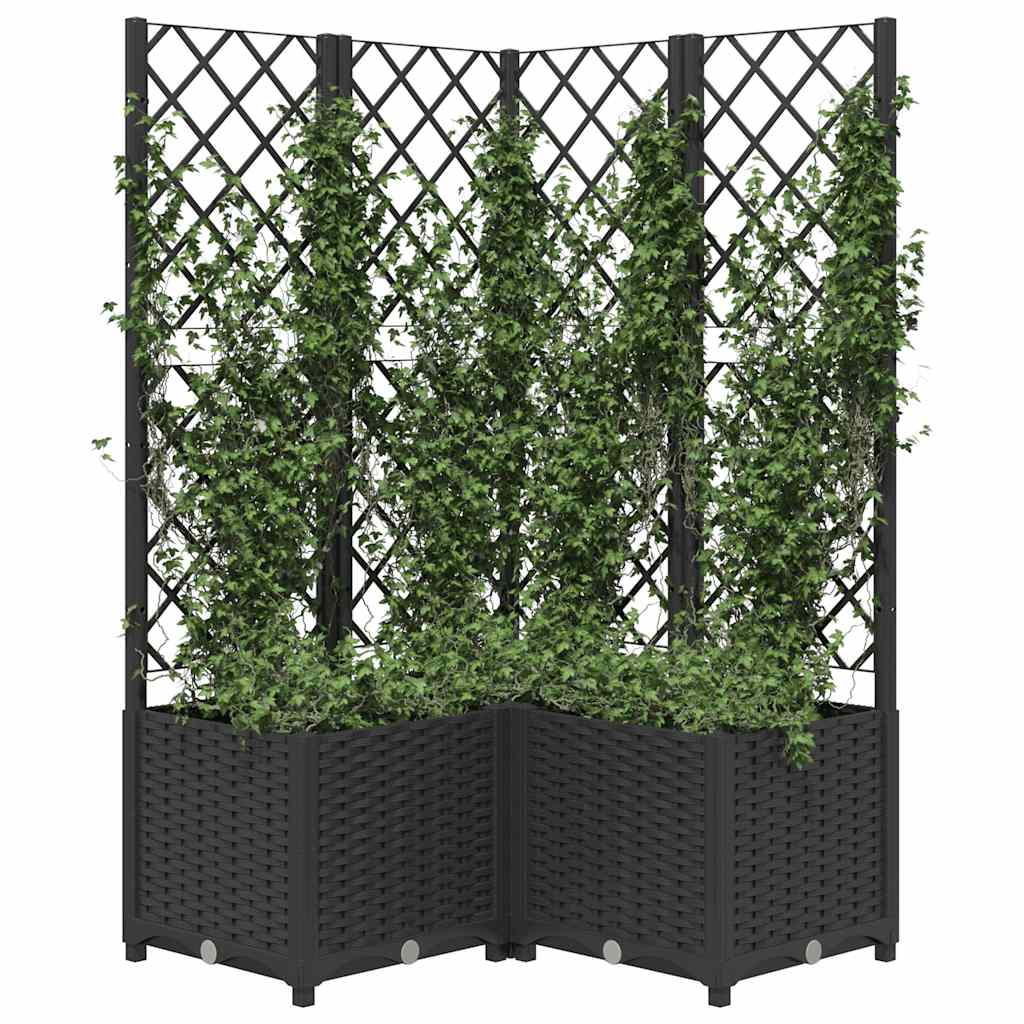 Plantenbak met latwerk 80x80x136 cm polypropeen zwart is nu te koop bij PeponiXL, paradijselijk wonen!