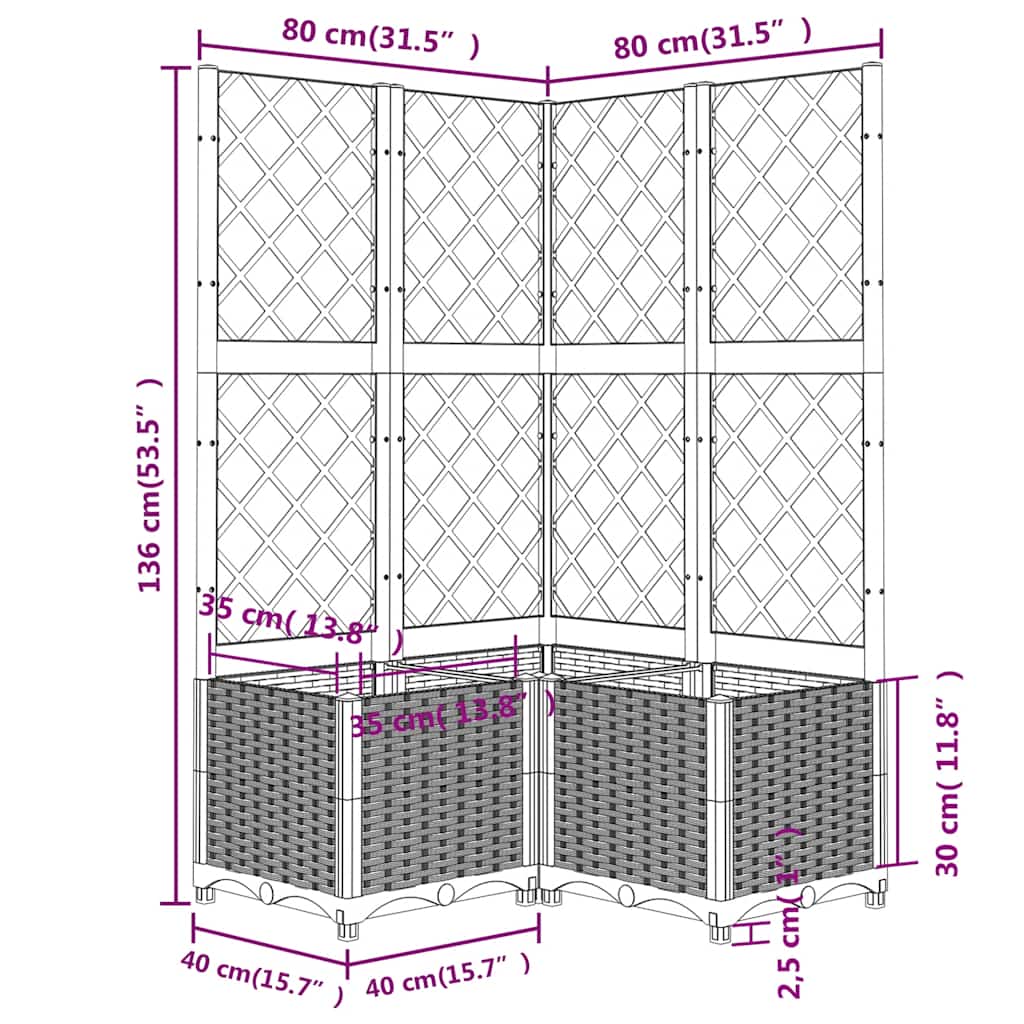 Plantenbak met latwerk 80x80x136 cm polypropeen zwart is nu te koop bij PeponiXL, paradijselijk wonen!