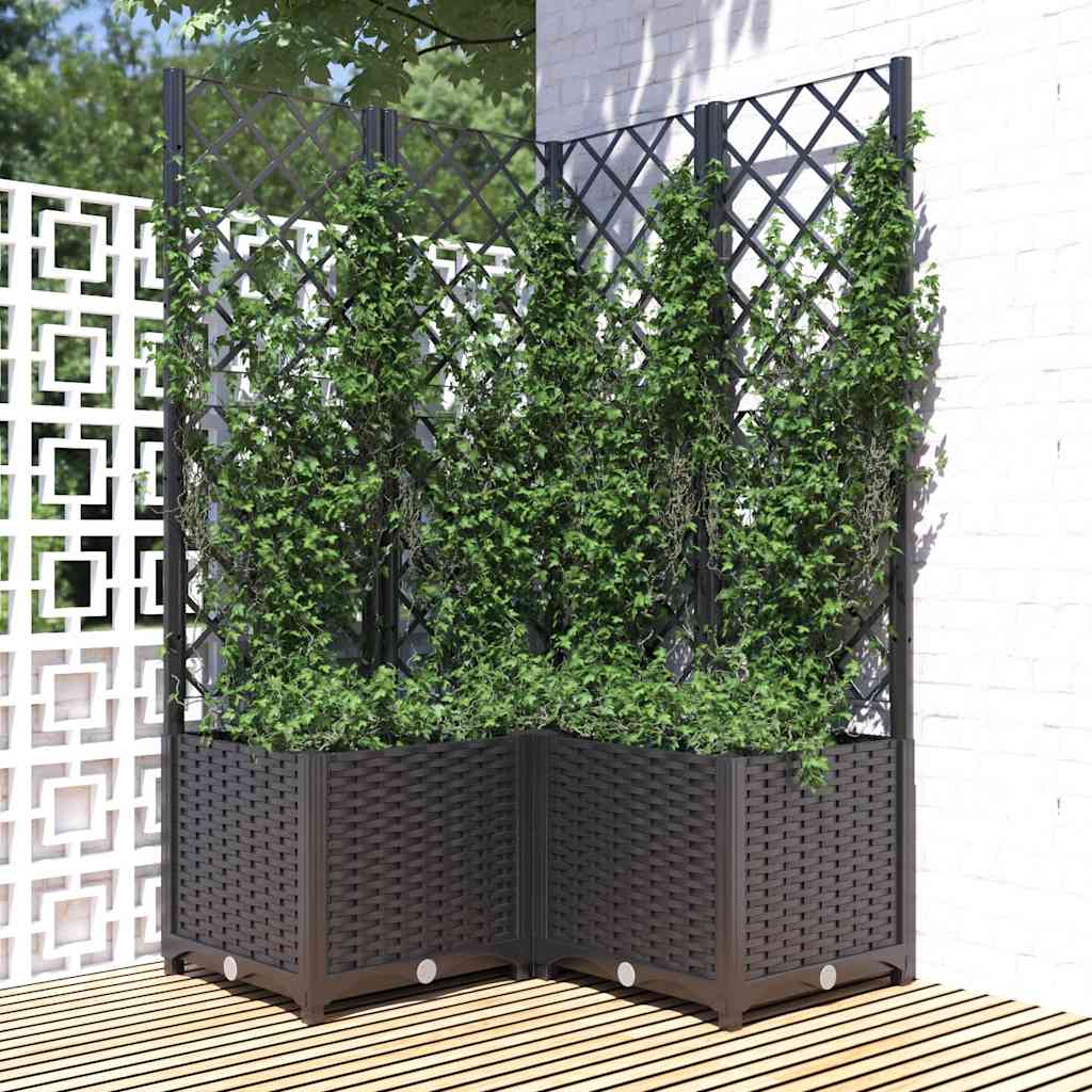 Plantenbak met latwerk 80x80x136 cm polypropeen zwart is nu te koop bij PeponiXL, paradijselijk wonen!