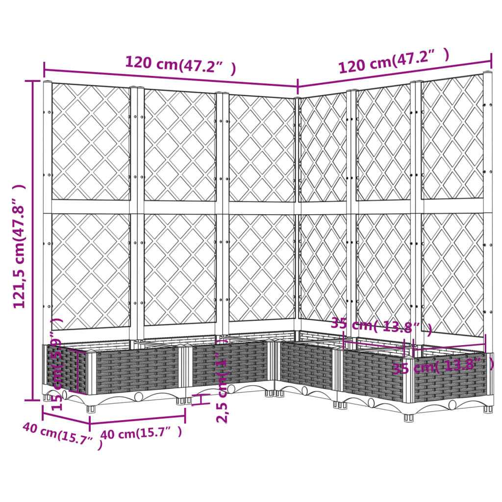 Plantenbak met latwerk 120x120x121,5 cm polypropeen zwart is nu te koop bij PeponiXL, paradijselijk wonen!