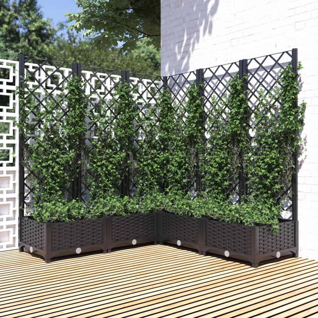 Plantenbak met latwerk 120x120x121,5 cm polypropeen zwart is nu te koop bij PeponiXL, paradijselijk wonen!