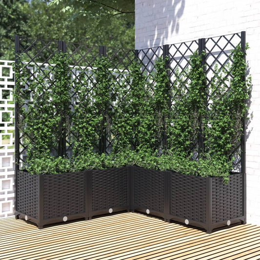 Plantenbak met latwerk 120x120x136 cm polypropeen zwart is nu te koop bij PeponiXL, paradijselijk wonen!