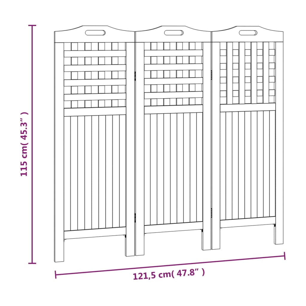 Kamerscherm met 3 panelen 121,5x2x115 cm massief acaciahout is nu te koop bij PeponiXL, paradijselijk wonen!