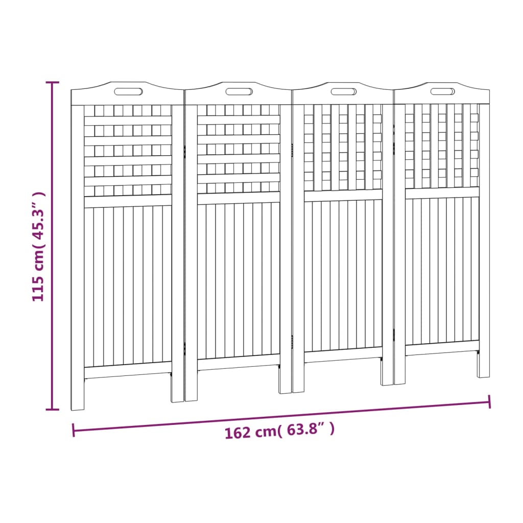 Kamerscherm met 4 panelen 162x2x115 cm massief acaciahout is nu te koop bij PeponiXL, paradijselijk wonen!