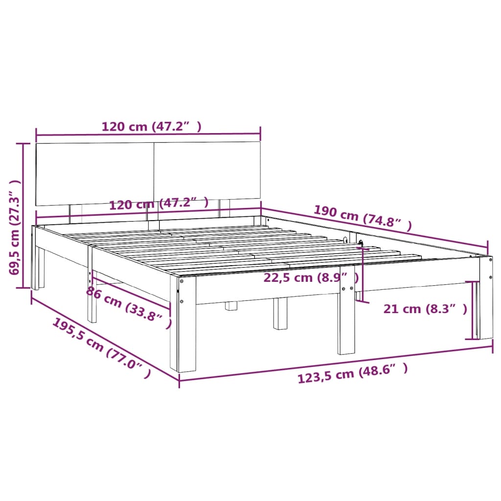 Bedframe massief hout 120x190 cm is nu te koop bij PeponiXL, paradijselijk wonen!