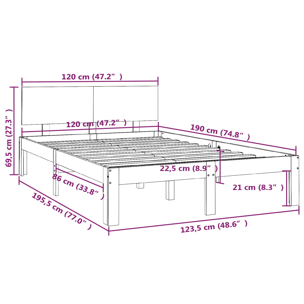 Bedframe massief hout wit 120x190 cm is nu te koop bij PeponiXL, paradijselijk wonen!