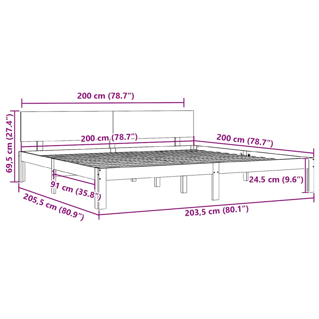 Bedframe massief grenenhout 200x200 cm is nu te koop bij PeponiXL, paradijselijk wonen!