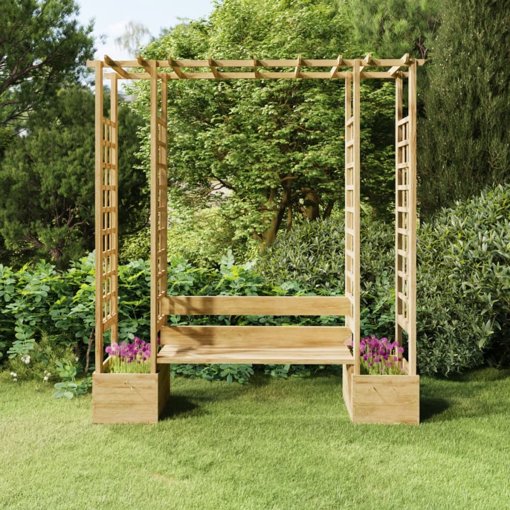 Pergola met bank en plantenbakken geïmpregneerd grenenhout is nu te koop bij PeponiXL, paradijselijk wonen!