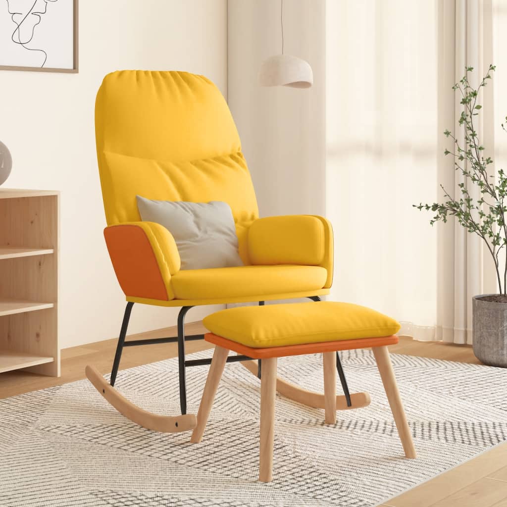 Schommelstoel met voetenbank stof mosterdgeel is nu te koop bij PeponiXL, paradijselijk wonen!