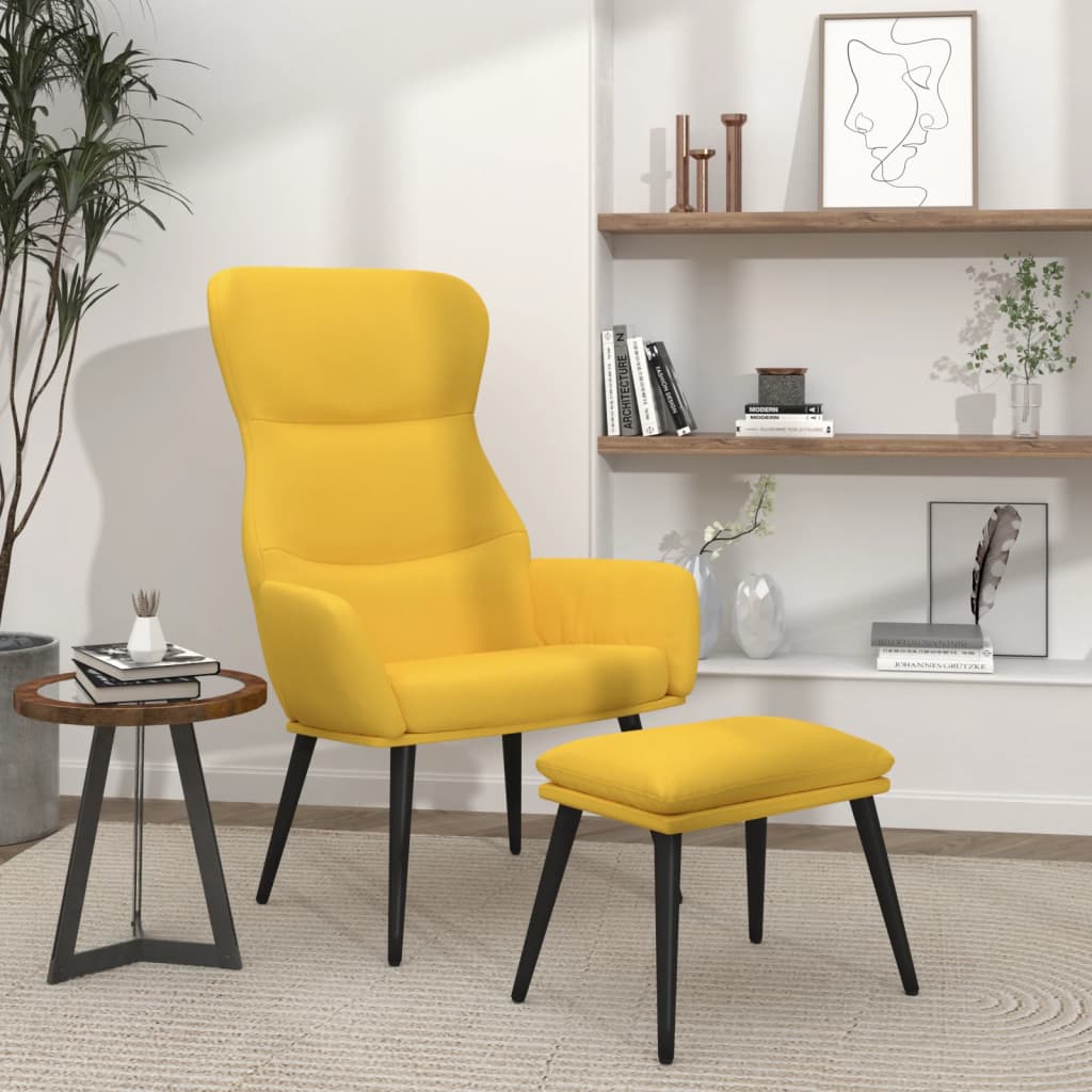 Relaxstoel met voetenbank stof mosterdgeel is nu te koop bij PeponiXL, paradijselijk wonen!