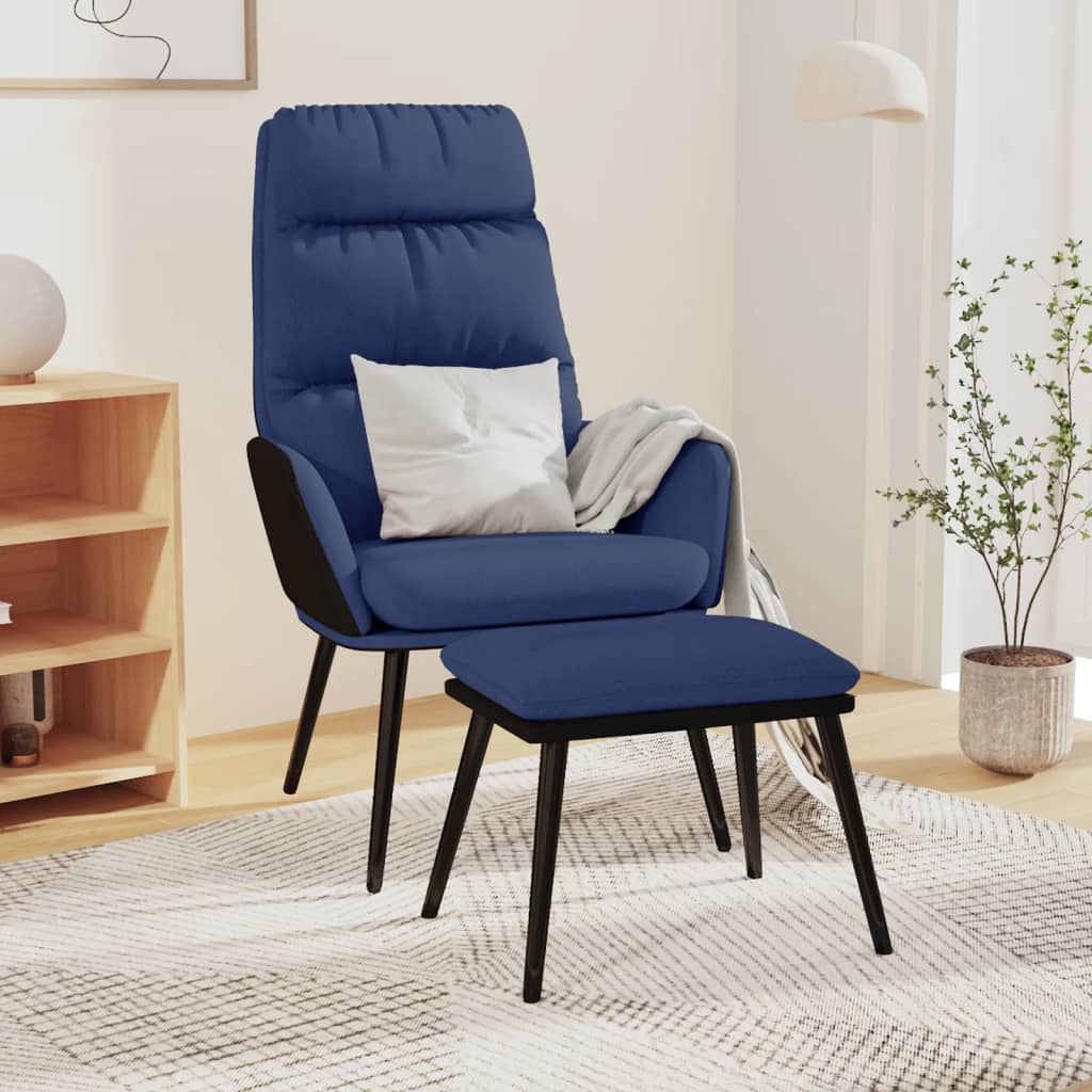Relaxstoel met voetenbank stof en kunstleer blauw