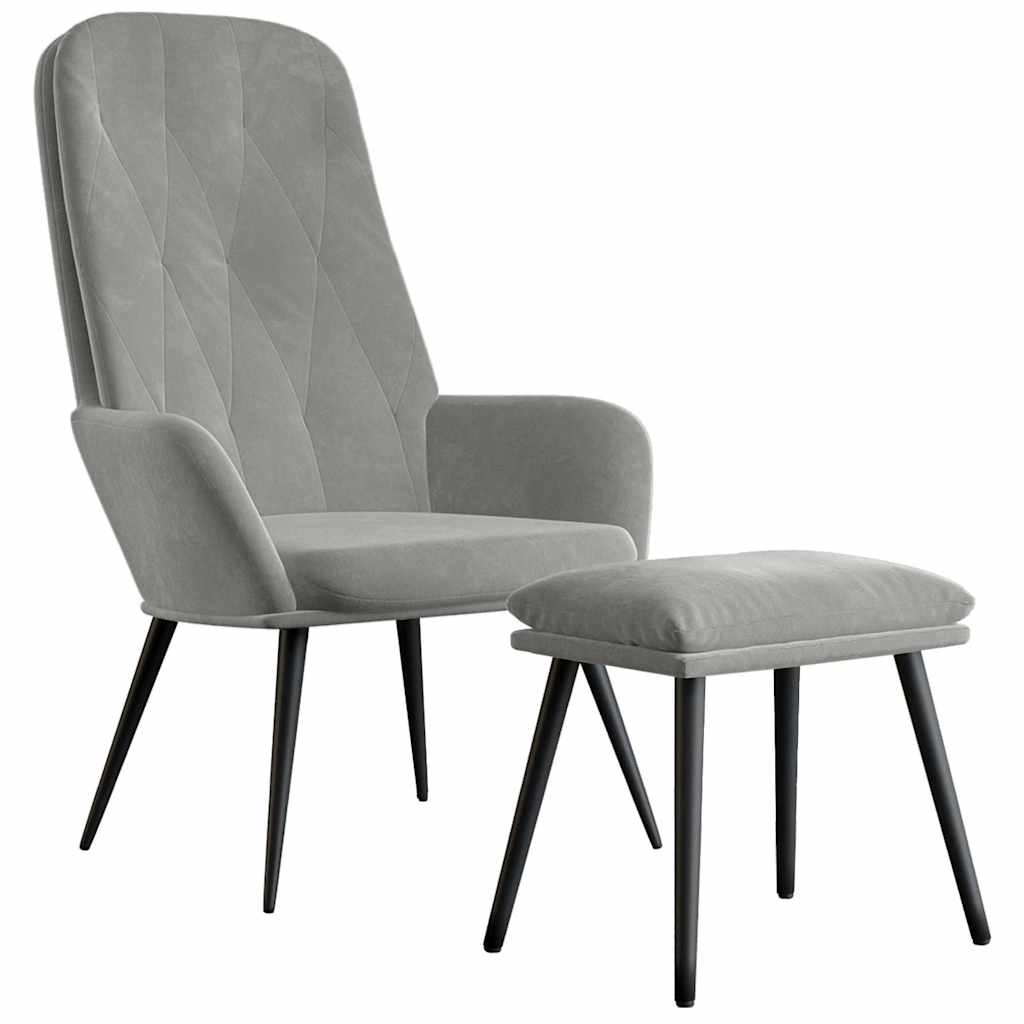 Relaxstoel met voetenbank fluweel lichtgrijs is nu te koop bij PeponiXL, paradijselijk wonen!